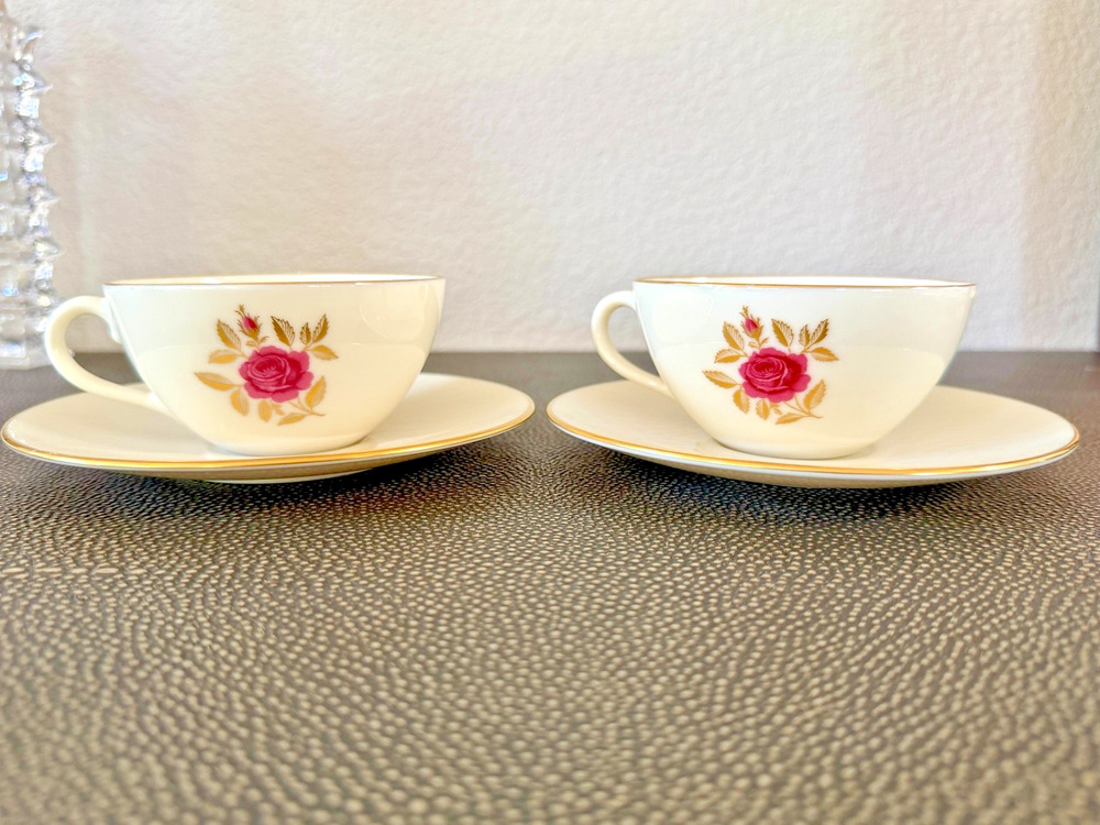 Vintage Lenox Roselyn X-304 Teacup & Saucer Pink Rose Gold Trim USA Cottage